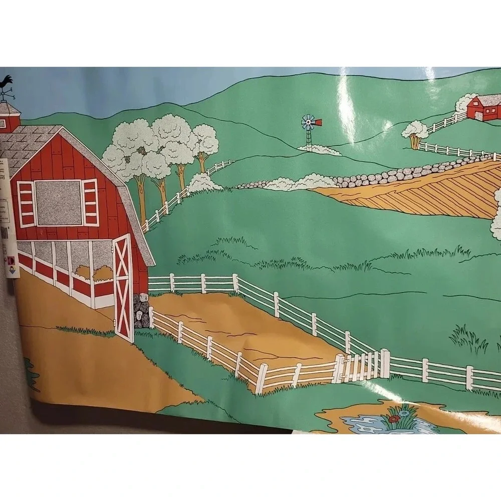 VTG Colorforms Essex Farm Barn Vinyl Wallpaper Roll 20.5in x 5yd 356-2178